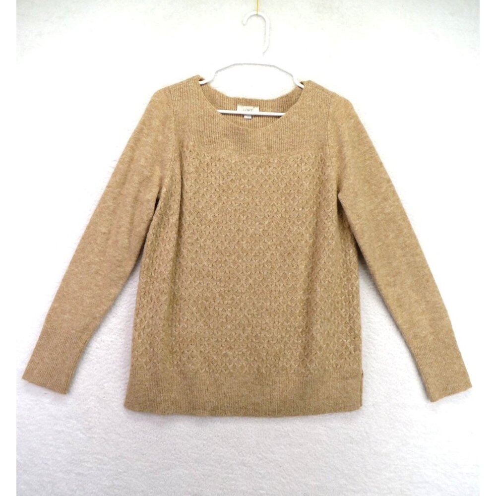 LOFT Outlet Sweater Womens Large Tan Textured Knit Pullover Crewneck Long Sleeve